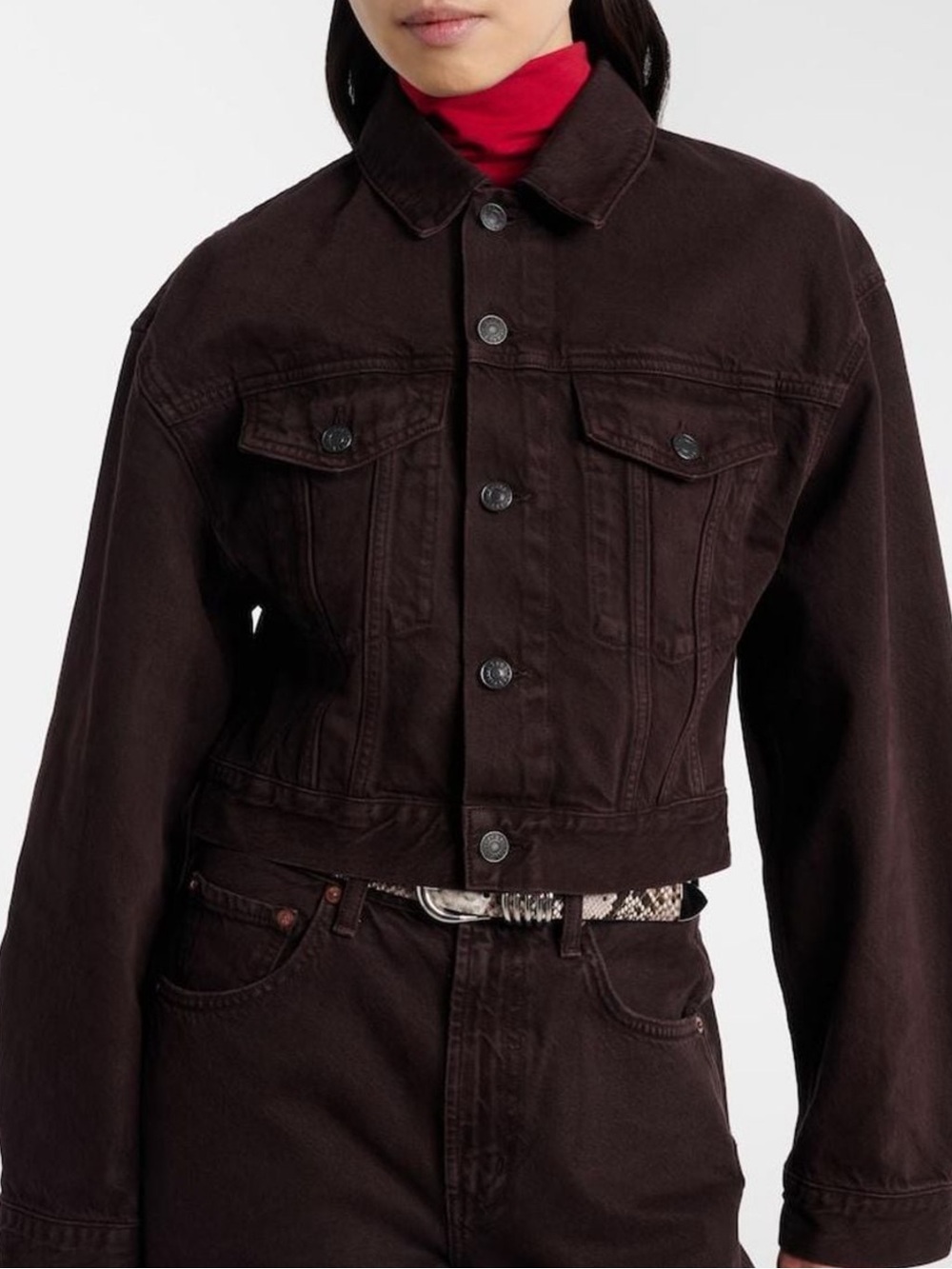 AGOLDE Cropped Denim Trucker Jacket Dark Brown NWT Size S